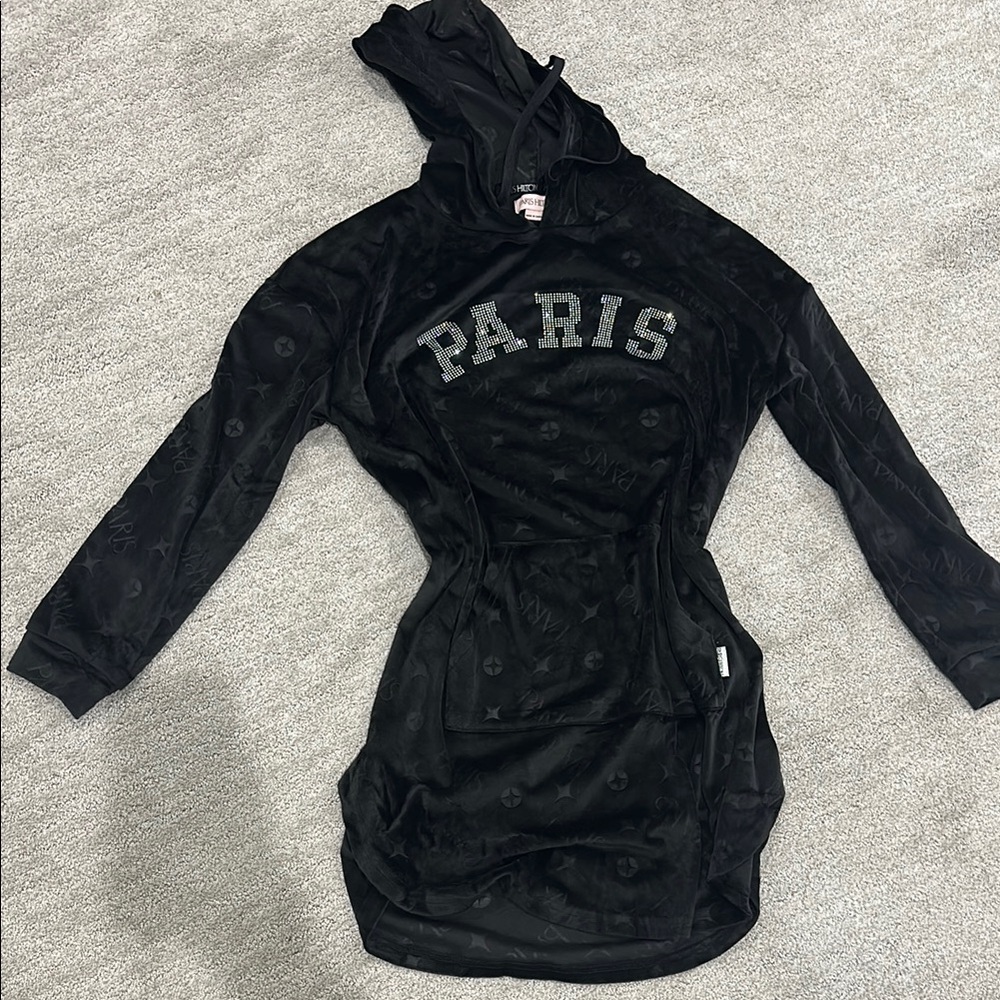 Paris Black Hooded Dress NWOT